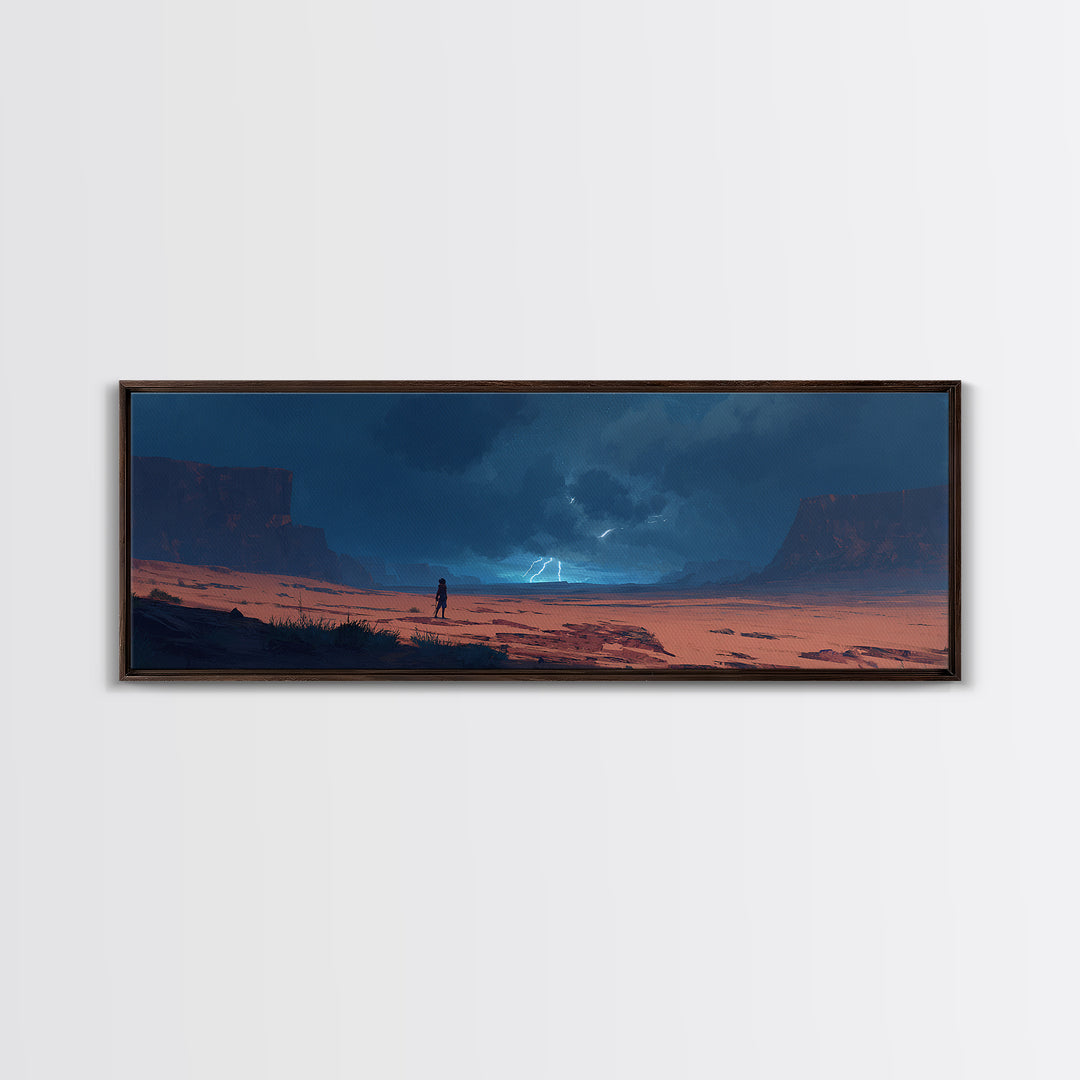 Moody Desert Landscape Lightning Storm Digital Painting Dramatic Wall Art Framed Canvas Print Modern Home Decor