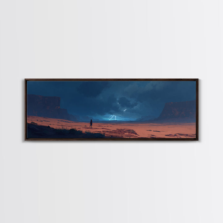 Moody Desert Landscape Lightning Storm Digital Painting Dramatic Wall Art Framed Canvas Print Modern Home Decor