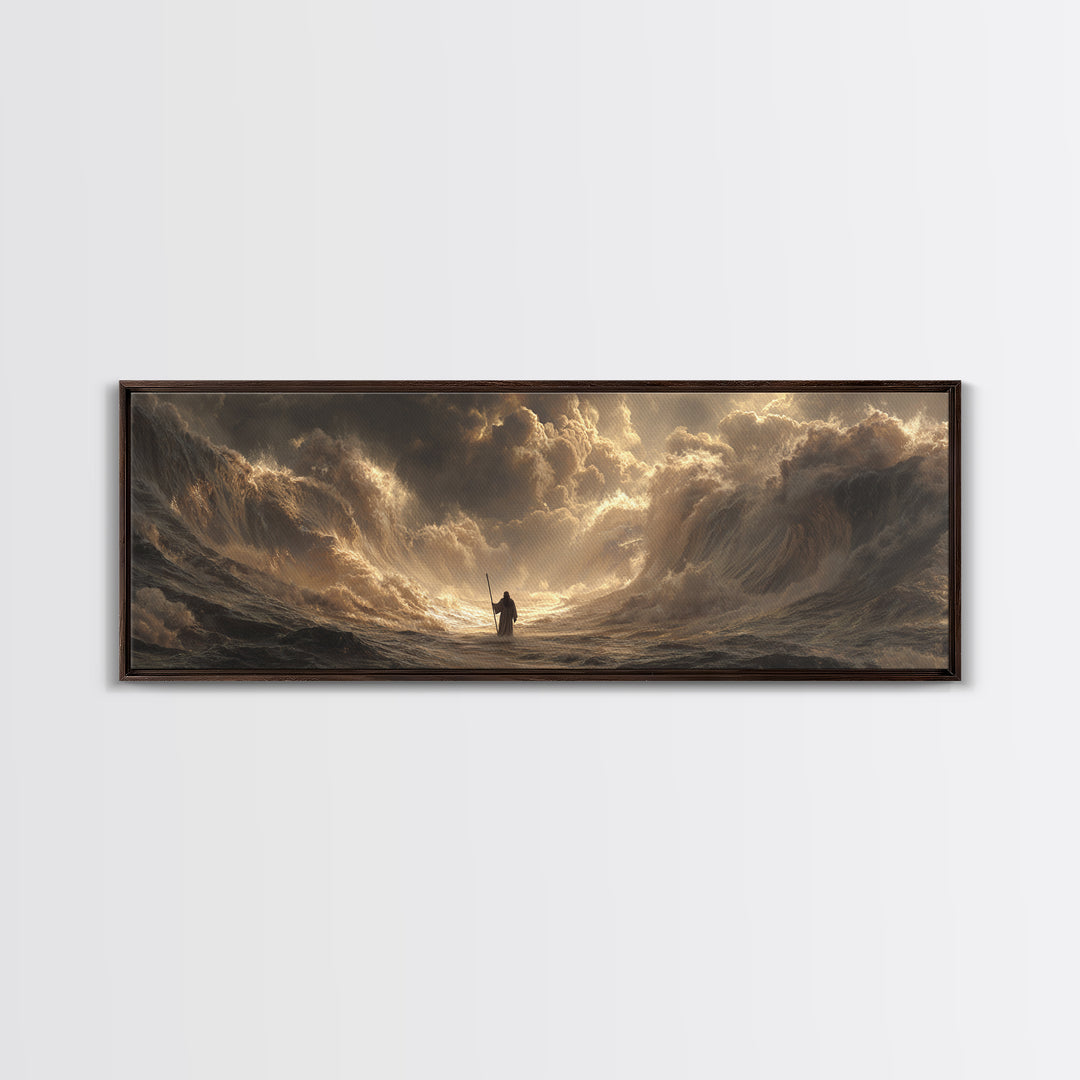 Majestic Knight Standing With Sword Against Intense Lightning Cloudscape Dramatic Wall Art Canvas Print