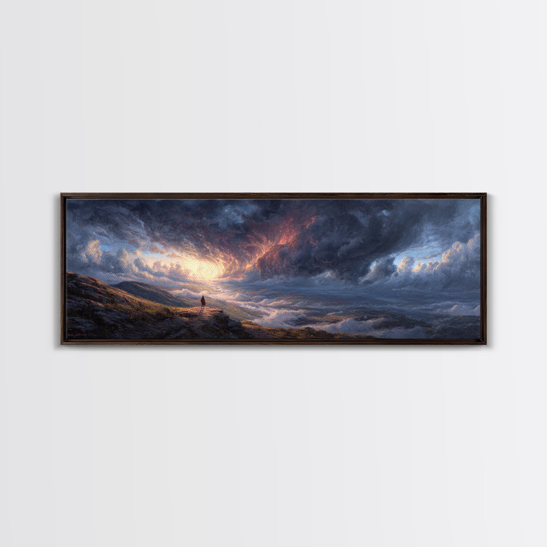 Moody Dramatic Ocean Sky Painting Wall Art Framed Canvas Print Landscape Art with Captivating Sunrise for Living Room and Office