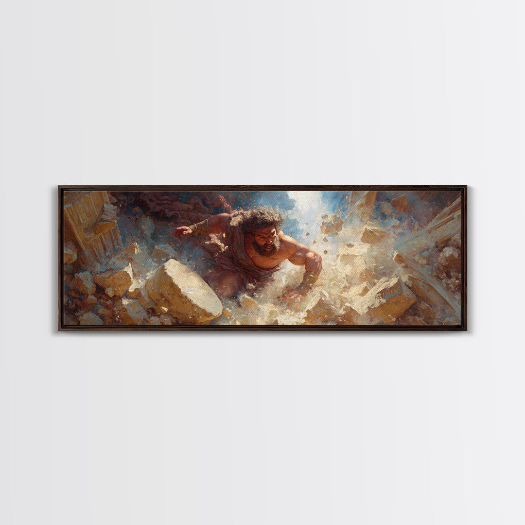 Strong Mythological Giant Breaking Rocks Epic Fantasy Painting Wall Art Canvas Print