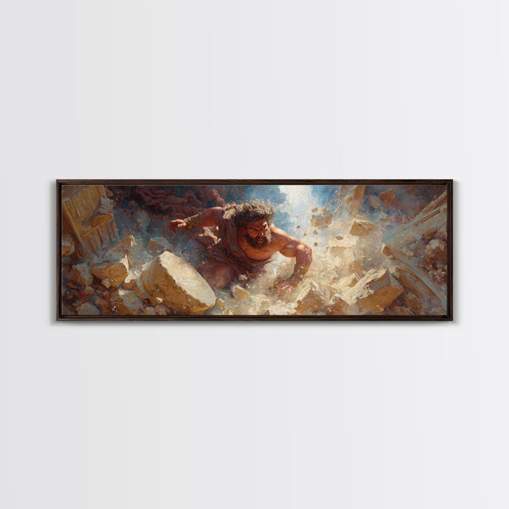Strong Mythological Giant Breaking Rocks Epic Fantasy Painting Wall Art Canvas Print