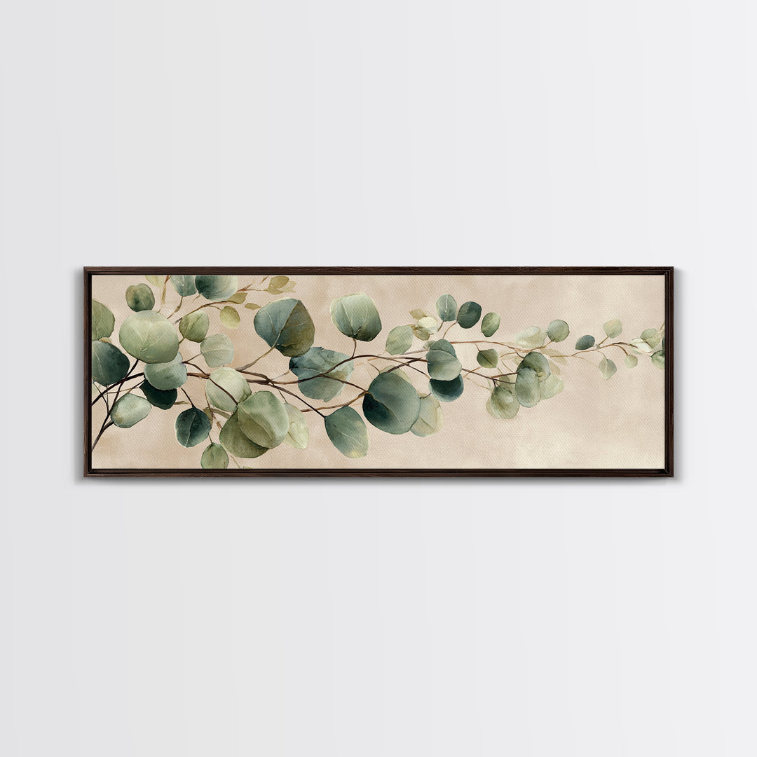 Eucalyptus Branch Botanical Wall Art, Sage Green Neutral Canvas Print, Japandi Living Room Decor, Above Bed Wall Decor, Large Wall Art