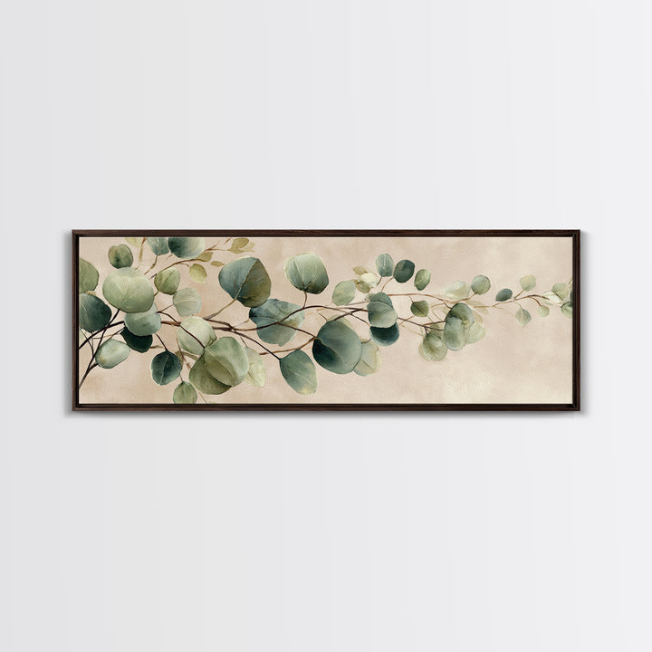 Eucalyptus Branch Botanical Wall Art, Sage Green Neutral Canvas Print, Japandi Living Room Decor, Above Bed Wall Decor, Large Wall Art