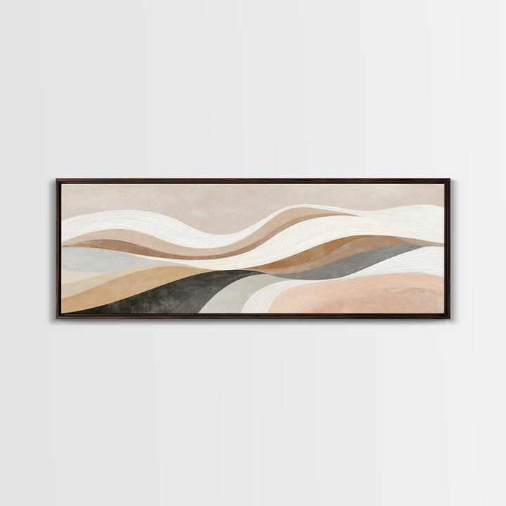 Layered Neutral Abstract Wall Art, Wavy Beige Canvas Print, Mid Century Modern Living Room Decor, Long Horizontal Art Print