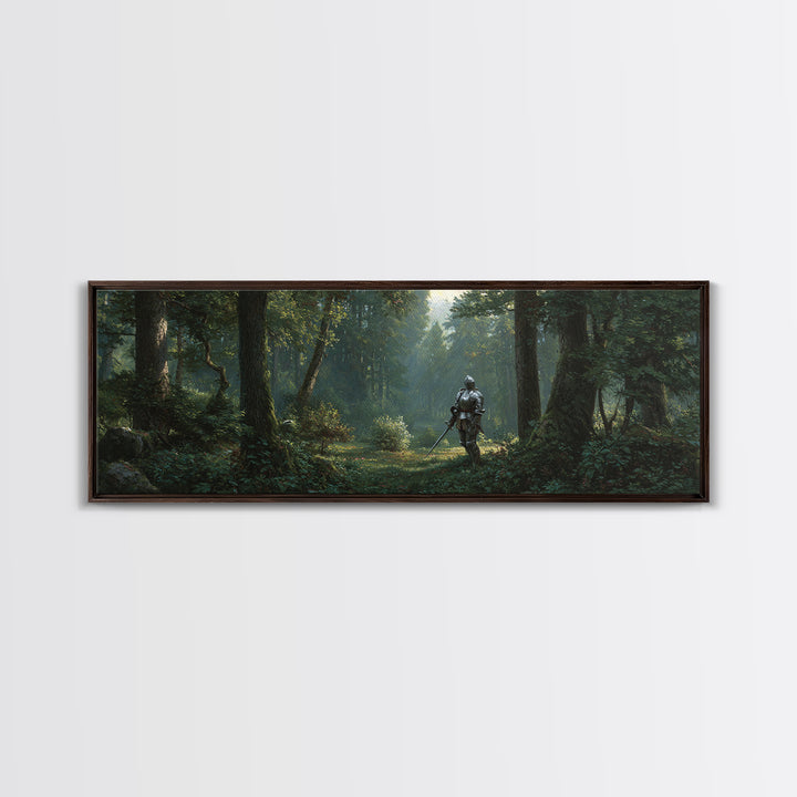 Medieval Knight Forest Scene Framed Canvas Print Romantic Fantasy Painting Wall Art for Living Room Decor and Office Wall