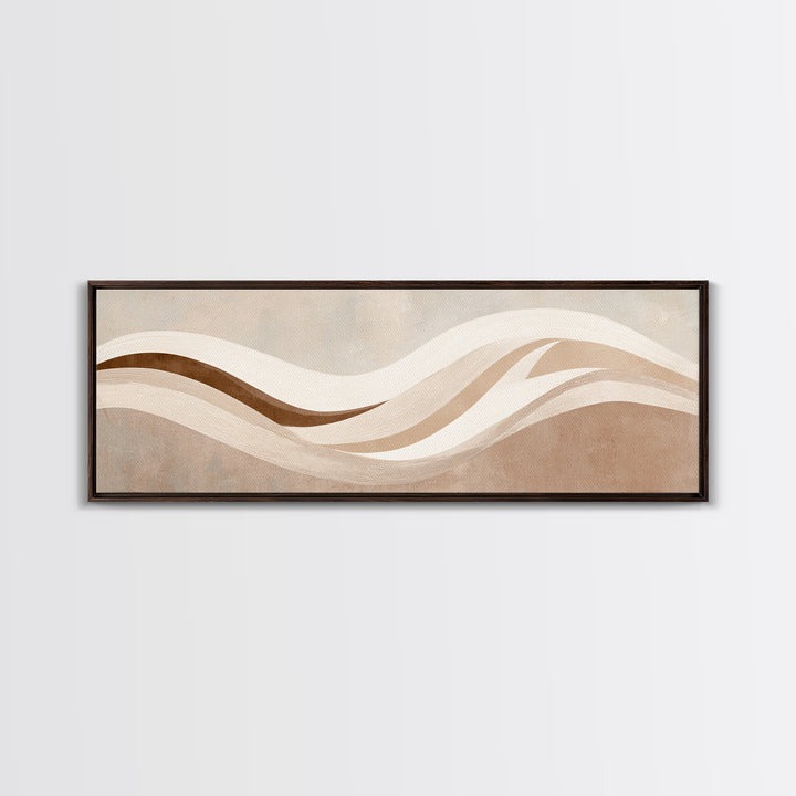 Minimalist Beige Wave Wall Art, Soft Abstract Canvas Print, Neutral Wabi Sabi Home Decor, Long Horizontal Wall Decor Print