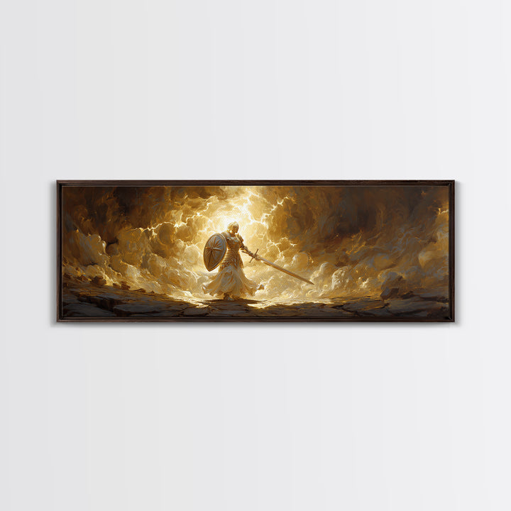 Radiant Angel Warrior With Sword Canvas Print, Christian Fantasy Wall Art, Spiritual Decor, Inspirational Gift For Him, Modern Home Decor