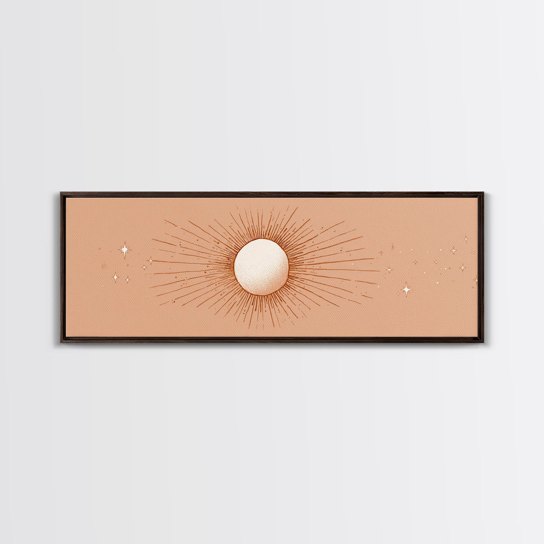Radiant Sun Celestial Wall Art, Peach Minimalist Canvas Print, Boho Sun And Moon Decor, Spiritual Bedroom Wall Decor Print