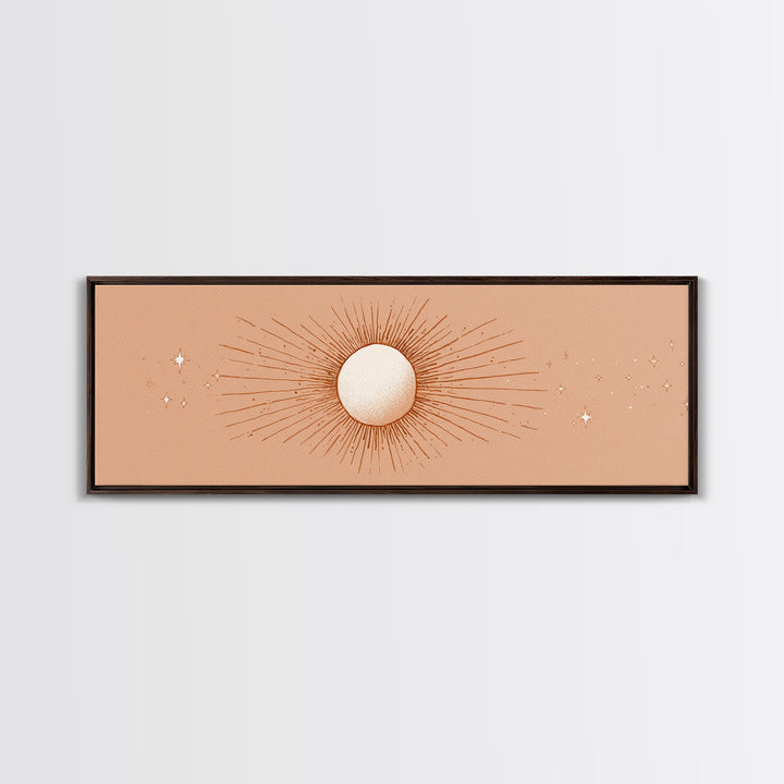 Radiant Sun Celestial Wall Art, Peach Minimalist Canvas Print, Boho Sun And Moon Decor, Spiritual Bedroom Wall Decor Print