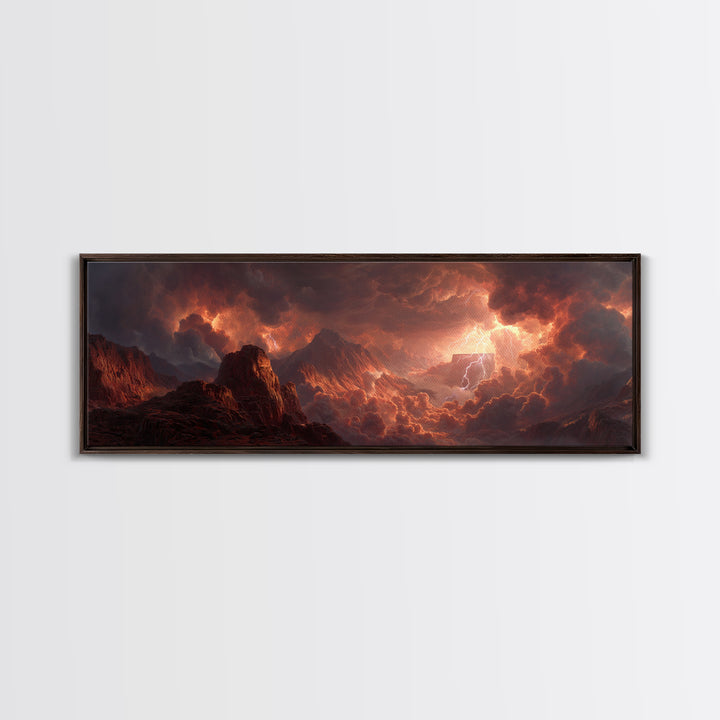 Fiery Storm Over Mountainous Landscape Landscape Wall Art Canvas Print For Powerful And Dramatic Home Decor