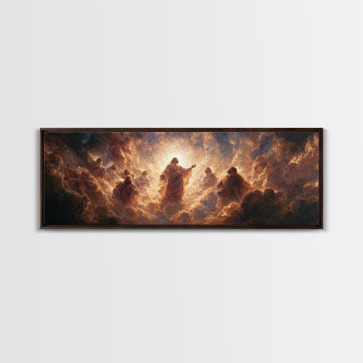Radiant Ascension Of Christ Surrounded By Disciples Religious Wall Art Framed Canvas Print Spiritual Home Decor