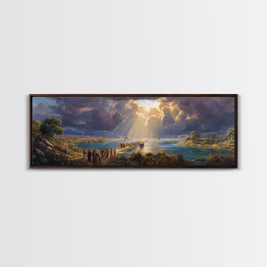 Beautiful Dramatic Sunset Landscape Over River With Walking People Fine Art Print Wall Art For Living Room Framed Canvas Print