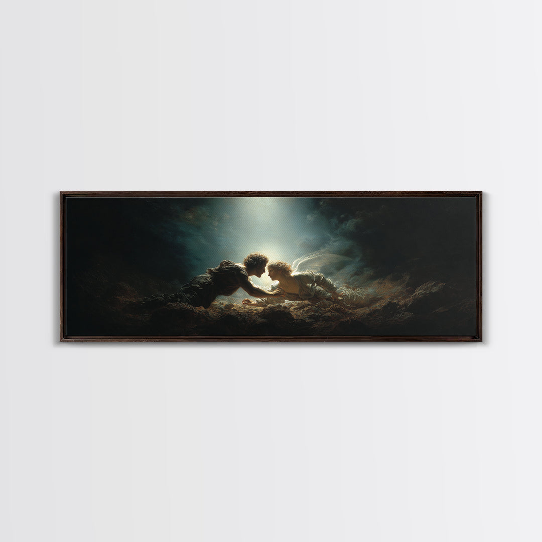 Romantic Mythical Lovers Surrounded By Dramatic Light Fine Art Painting Framed Canvas Print For Wall Decor
