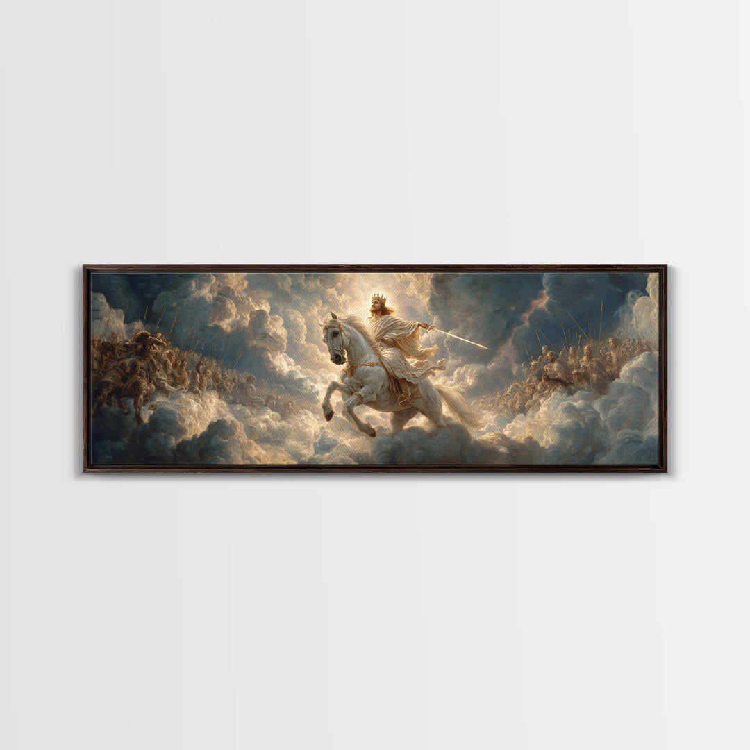 Epic Legendary Knight On White Horse Charging Battle Scene Framed Canvas Print Medieval Wall Art Dramatic Art