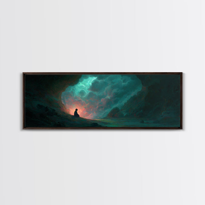 Meditating Figure In Mystical Cave With Glowing Light And Nature Elements Wall Art