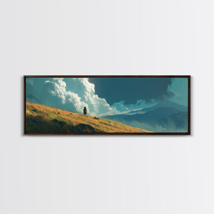 Peaceful Boat Under Blustery Sky Calm Seascape Watercolor Painting Style Wall Art Canvas Print