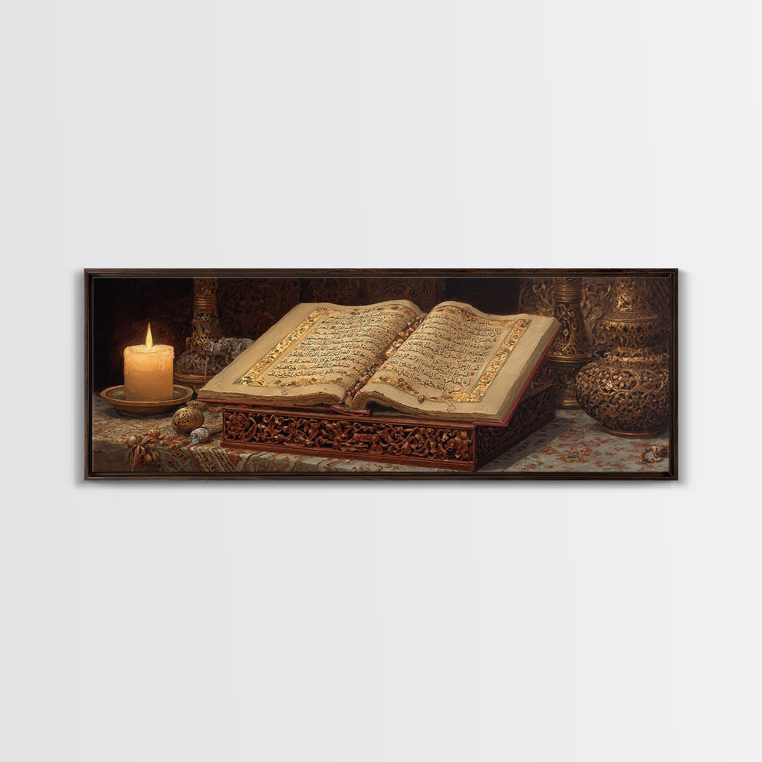 Intricate Handcrafted Ornate Religious Manuscript Painting With Candle And Gold Detailing Wall Art Canvas Print