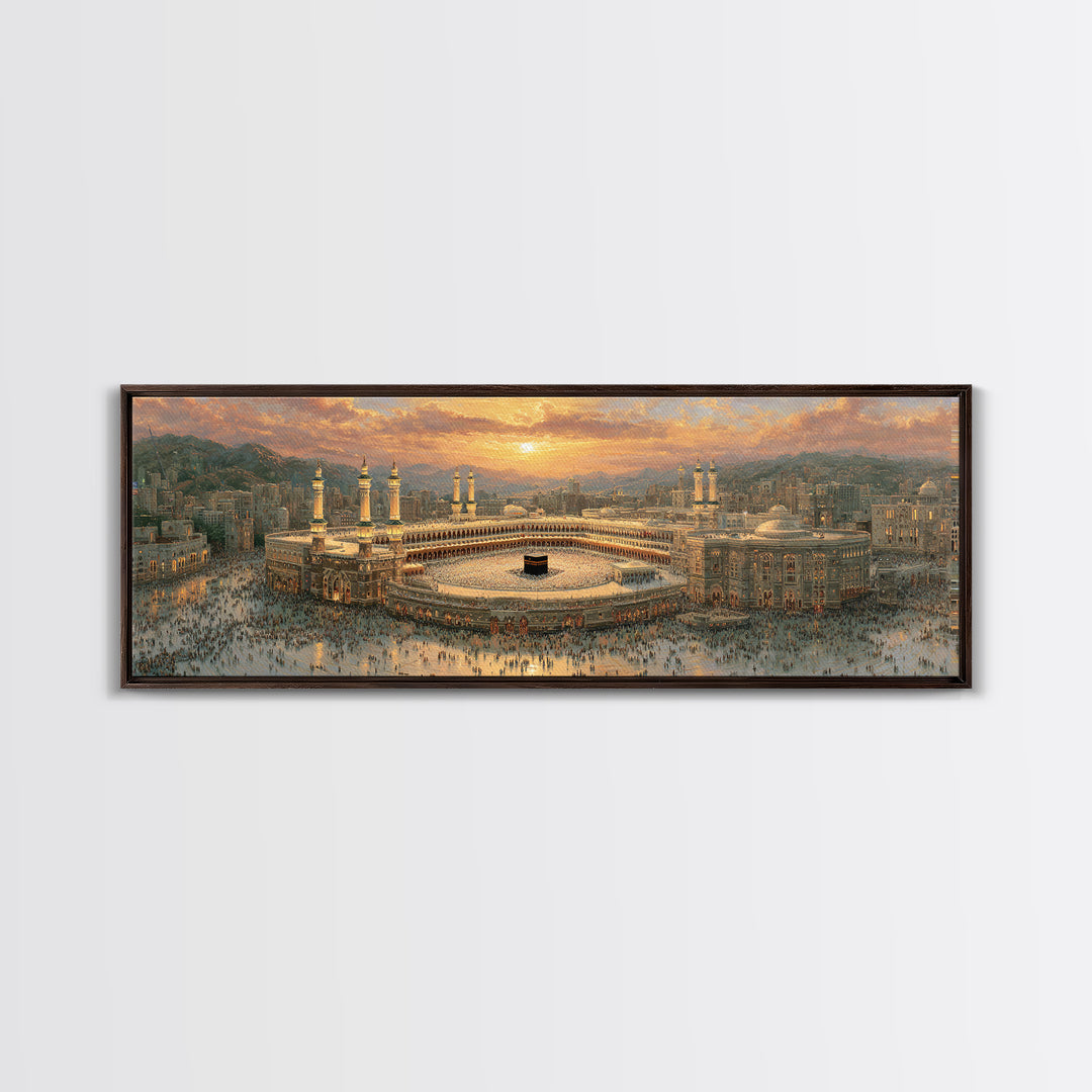 Sunset Over Mecca Holy City Islamic Art Print Large Wall Art Framed Canvas Print For Spiritual Home Decor