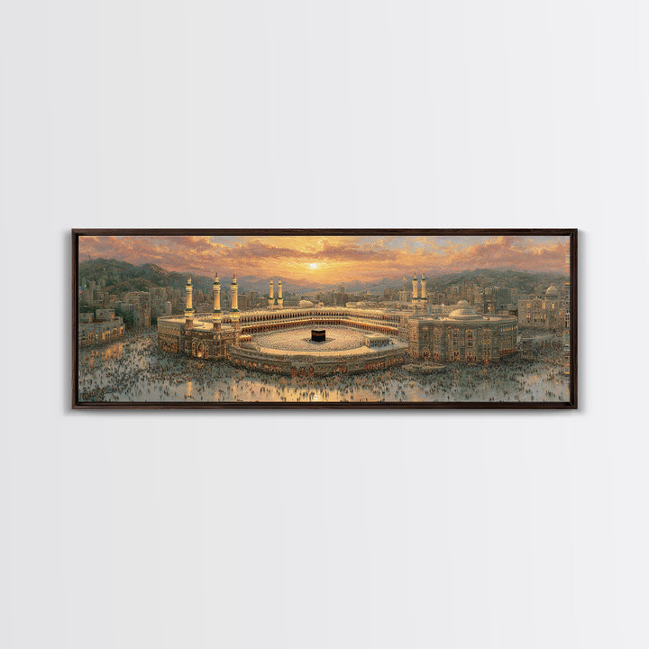 Sunset Over Mecca Holy City Islamic Art Print Large Wall Art Framed Canvas Print For Spiritual Home Decor