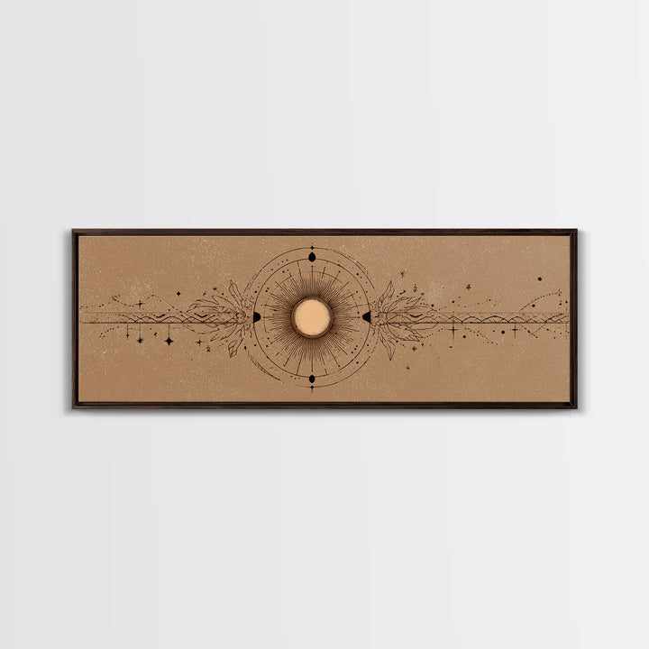 Mystic Sun And Moon Celestial Wall Art, Boho Astrology Canvas Print, Neutral Witchy Above Bed Decor For Living Room Home Decor