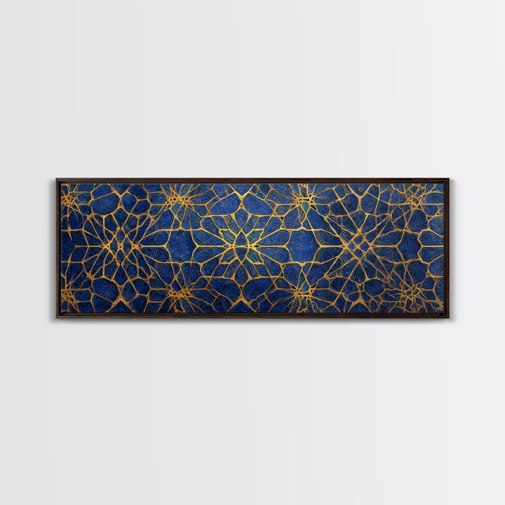 Detailed Blue And Gold Islamic Geometric Pattern Canvas Print For Elegant Religious Home Decor