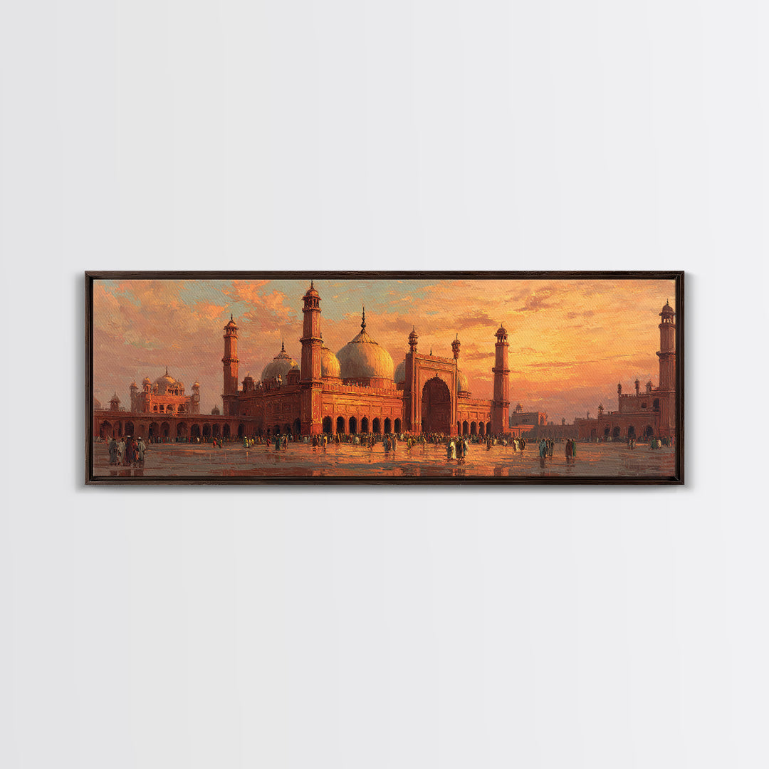 Sunset Over Lavish Mosque Oil Painting Wall Art Framed Canvas Print With Vibrant Orange Skies And Historical Architecture Home Decor