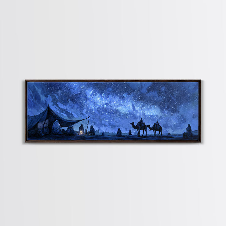 Mystical Desert Night Scene With Campfire And Stargazing Nomads Wall Art Framed Canvas Print For Rustic Home Decor