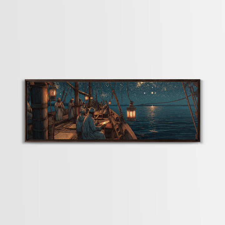 Peaceful Twilight Landscape With Pier And Fireflies Romantic Wall Art Framed Canvas Print Calm Evening Decor