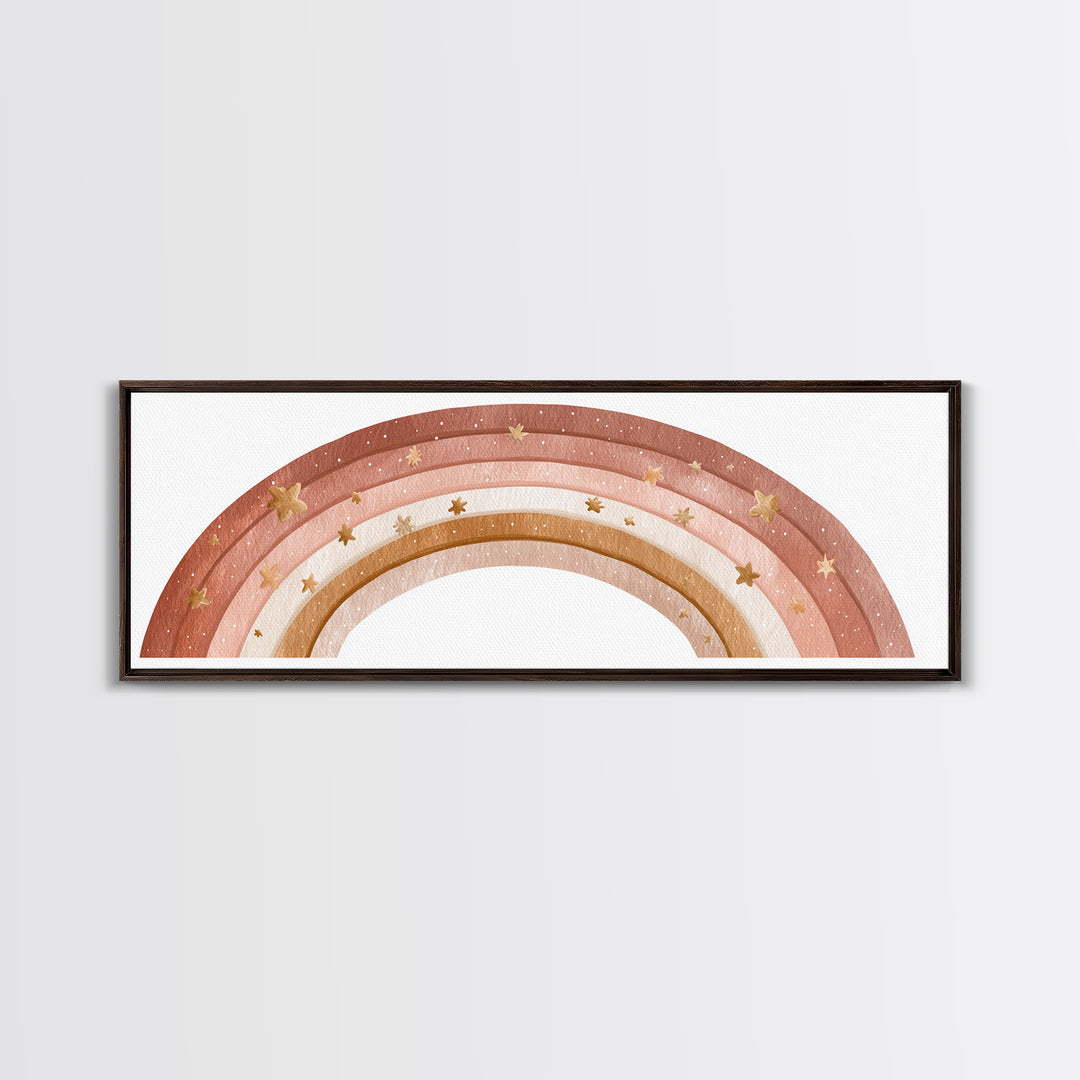Boho Pastel Rainbow Nursery Wall Art, Pink Neutral Canvas Print, Girls Room Decor Baby Shower Gift And Kids Room Decor Art