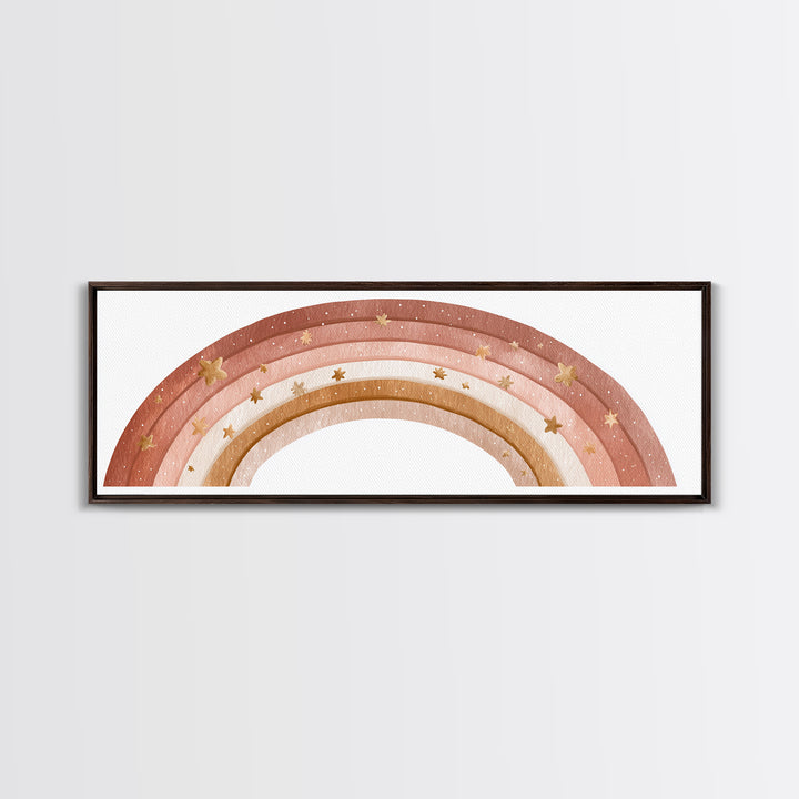 Boho Pastel Rainbow Nursery Wall Art, Pink Neutral Canvas Print, Girls Room Decor Baby Shower Gift And Kids Room Decor Art