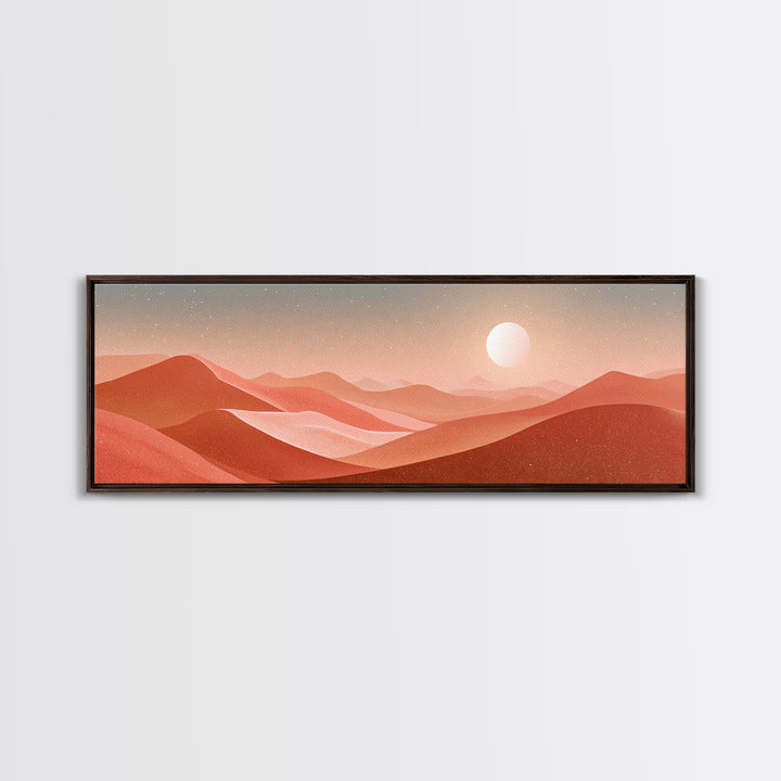 Terracotta Desert Hills Sunset Wall Art, Modern Landscape Canvas Print, Earth Tone Decor For Living Room And Office Decor