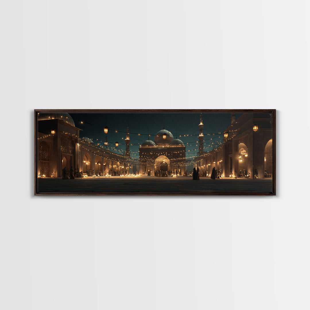 Magical Middle Eastern Courtyard With Lantern String Lights At Night Wall Art For Home Decor And Living Room Canvas Print