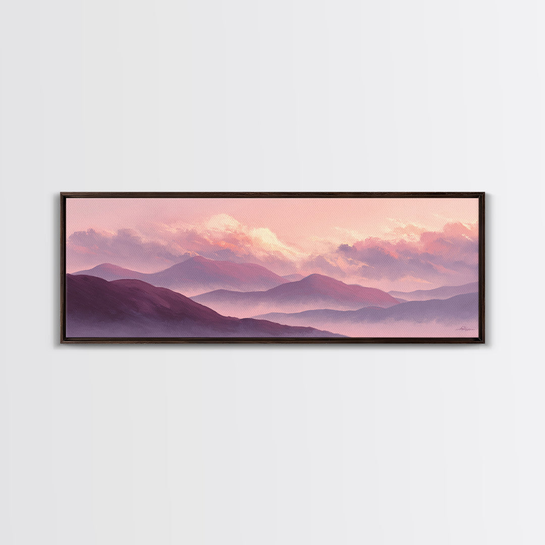 Misty Purple Mountains At Sunrise Wall Art, Modern Landscape Canvas Print, Calming Bedroom Decor And Living Room Wall Art Prints