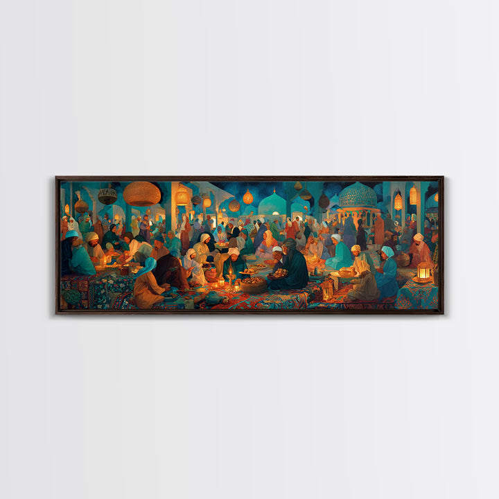 Colorful Middle Eastern Market Scene Painting Wall Art Captivating Cultural Artwork Framed Canvas Print
