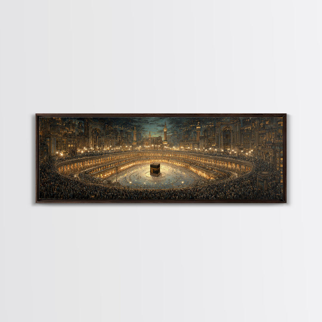 Spectacular Mosque With Kaaba Pilgrimage Scene Framed Canvas Print Islam Religious Wall Art Home Decor