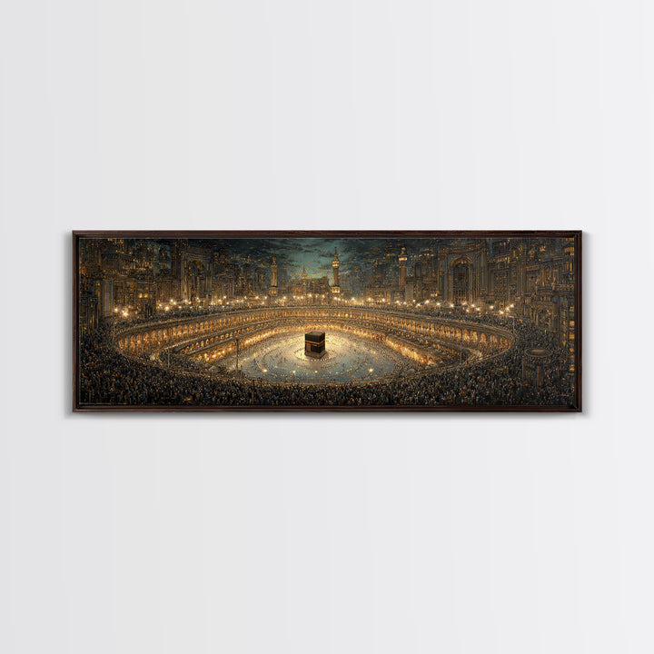 Spectacular Mosque With Kaaba Pilgrimage Scene Framed Canvas Print Islam Religious Wall Art Home Decor
