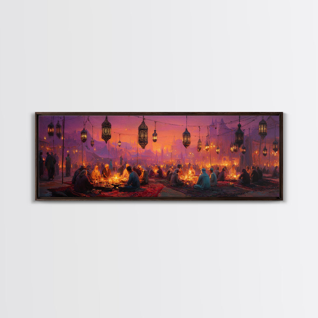Vibrant Middle Eastern Night Festival With Lanterns And People Enjoying Colorful Celebration Framed Canvas Print