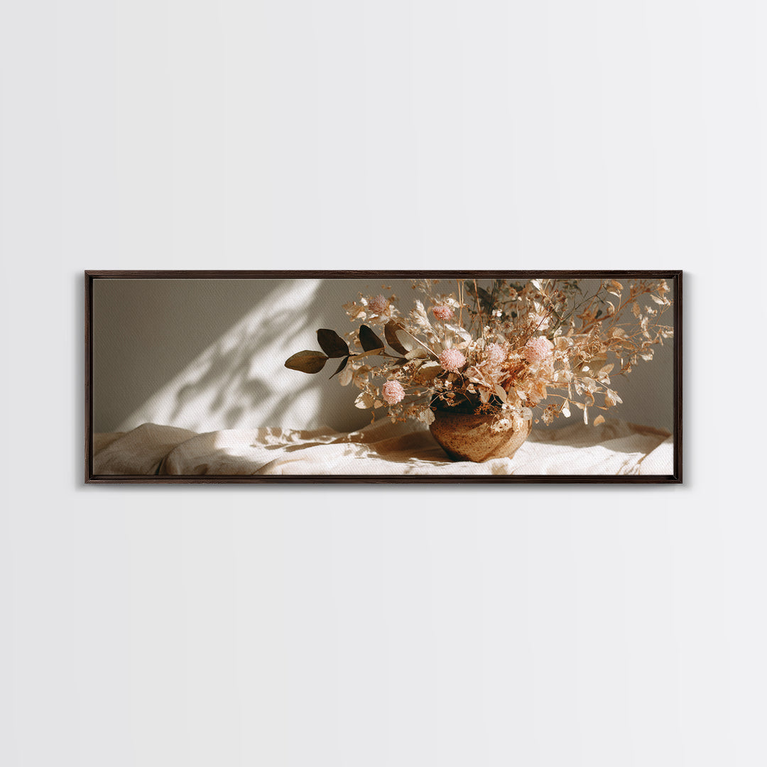 Warm Dried Flower Bowl Still Life Canvas Print, Neutral Botanical Wall Art, Boho Shelf Decor, Earth Tone Home Decor, Gift For Her