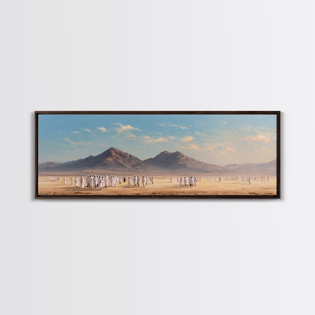 Spiritual Pilgrimage Across Expansive Desert Landscape With Mountaintops Wall Art