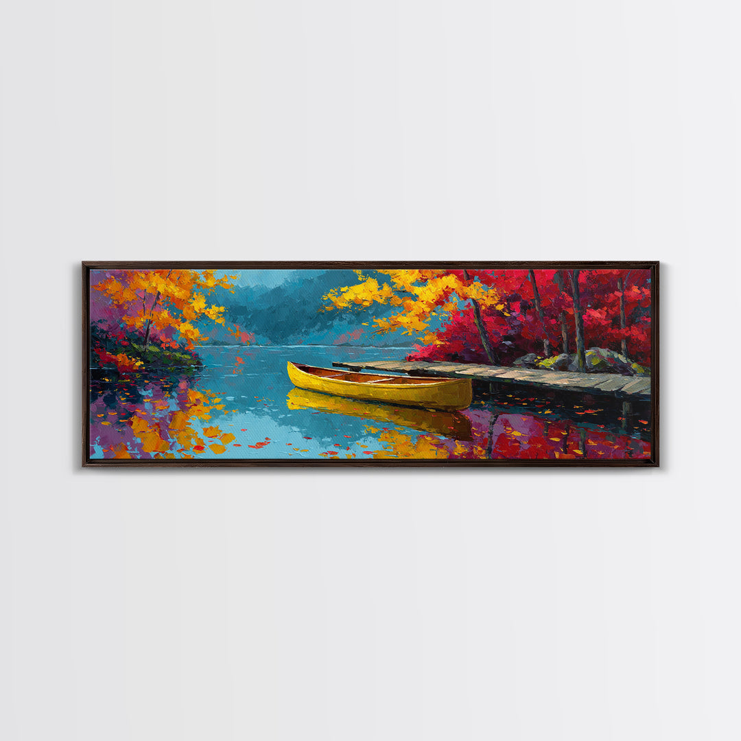 Serene Misty Forest Lake With Canoe Landscape Wall Art Framed Canvas Print For Nature Lover Home Decor