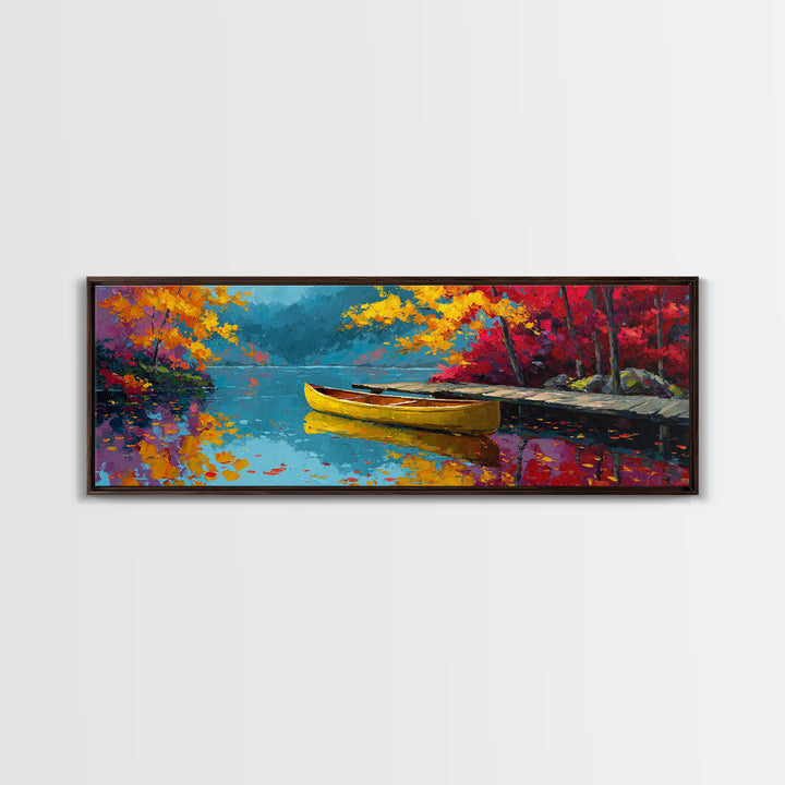 Serene Misty Forest Lake With Canoe Landscape Wall Art Framed Canvas Print For Nature Lover Home Decor