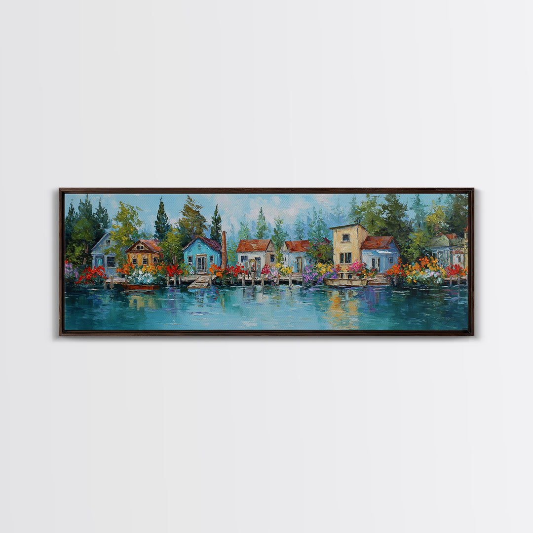 Charming Cozy Cabin In Forest Landscape Oil Painting Canvas Print Wall Art For Rustic Home Decor And Woodland Wall Decoration