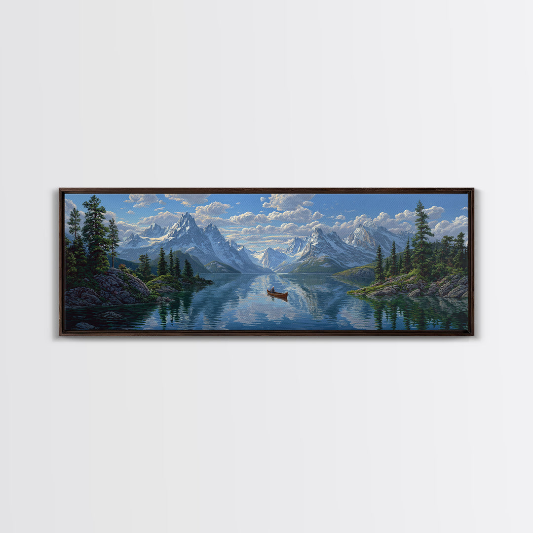 Peaceful Evening Paddleboarder Landscape Watercolor Painting Wall Art Tranquil Outdoor Scene Canvas Print