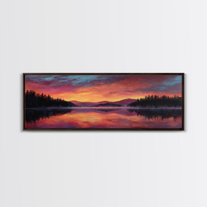 Calm Lake And Canoe At Sunrise With Soft Light Framed Canvas Print Nature Wall Art For Bedroom Decor