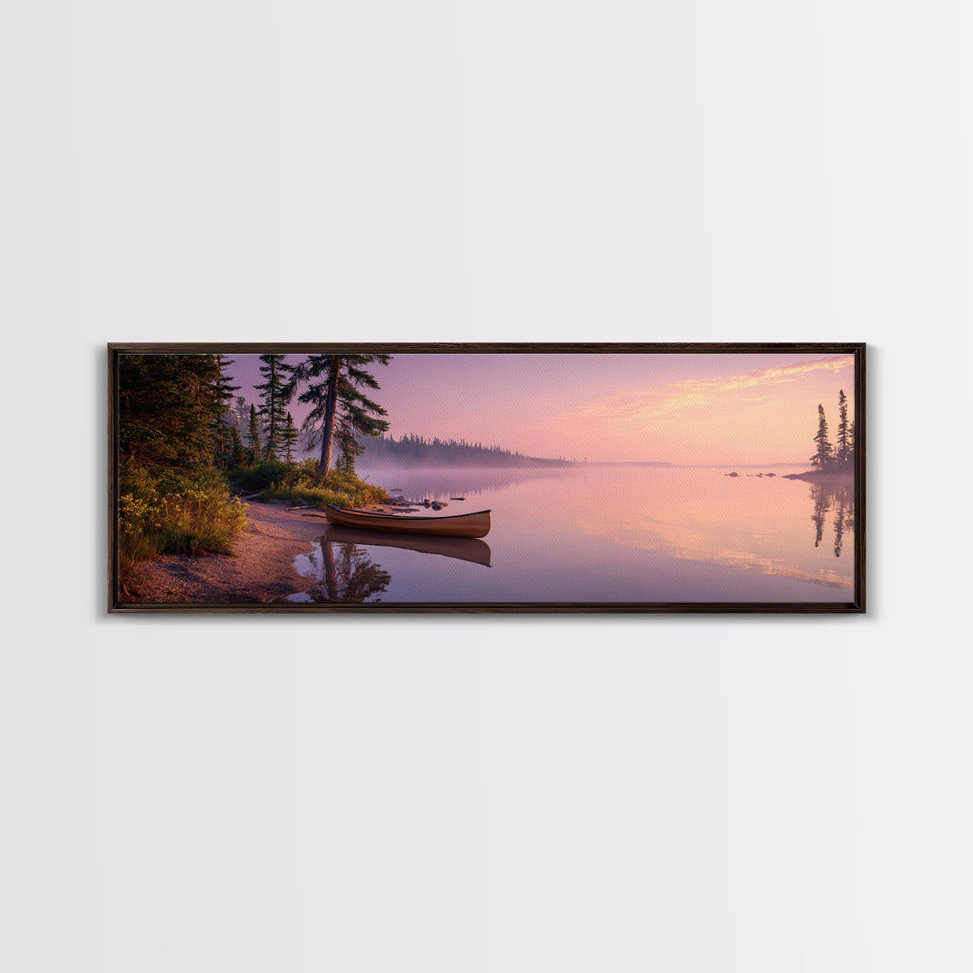 Majestic Sunset Over Misty Lake Landscape Painting Wall Art Canvas Print Rustic Nature Wall Decor