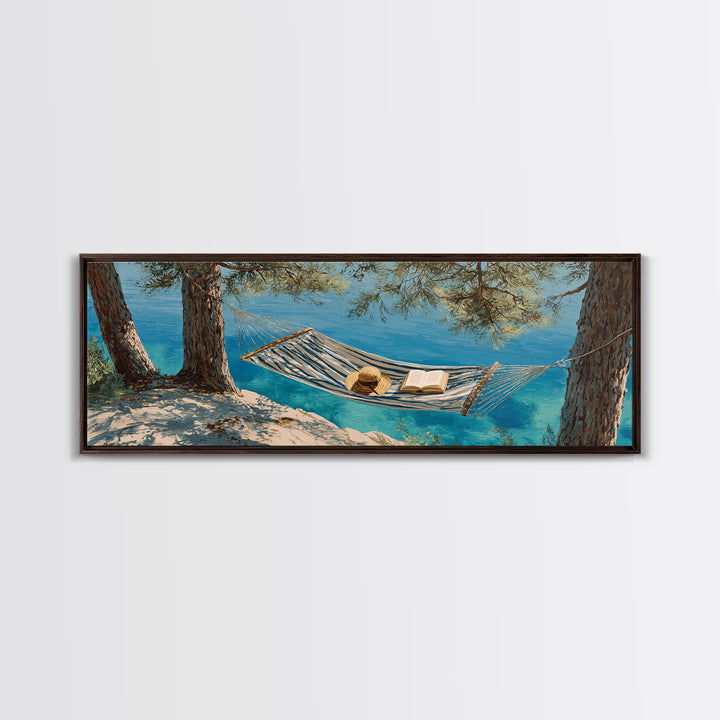 Coastal Hammock By Turquoise Water Wall Art, Beach House Canvas Print, Relaxing Nature Decor, Summer Lake House Gift For Her