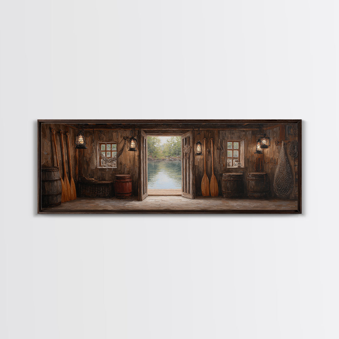 Rustic Lakeside Cabin Interior With Canoe Paddles Wall Art, Farmhouse Decor, Lake House Decor, Housewarming Gift For Him