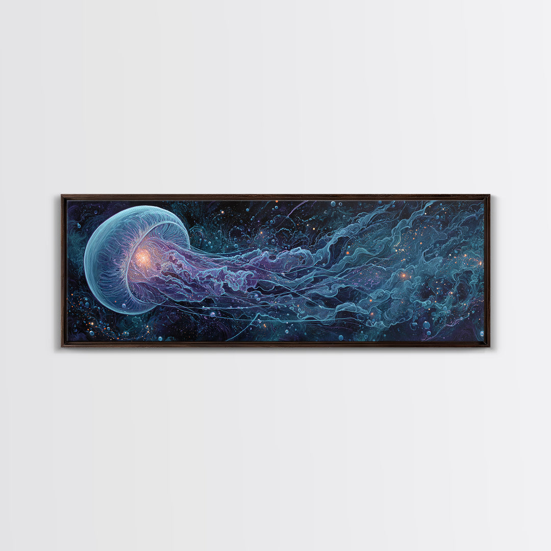 Cosmic Jellyfish Canvas Print, Glowing Ocean Creature, Celestial Sea Life Wall Decor, Marine Biology Gift, Coastal Wall Art