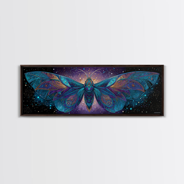 Celestial Moth Wall Art, Intricate Mandala Wings Canvas Print, Mystical Boho Decor, Large Psychedelic Cosmic Statement Art
